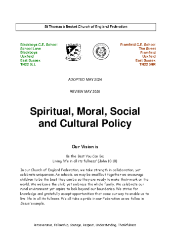 Spiritual, Moral, Social and Cultural Policy