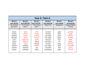 Year 4 Spellings Term 6