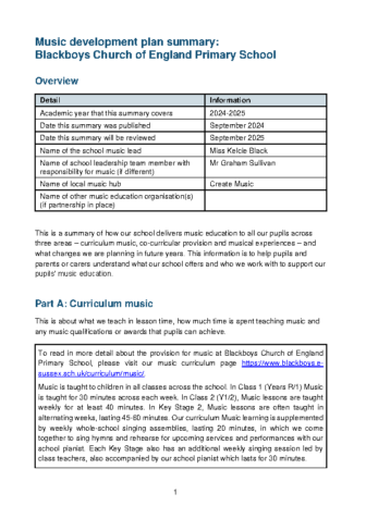 Music Development Plan – In Progress