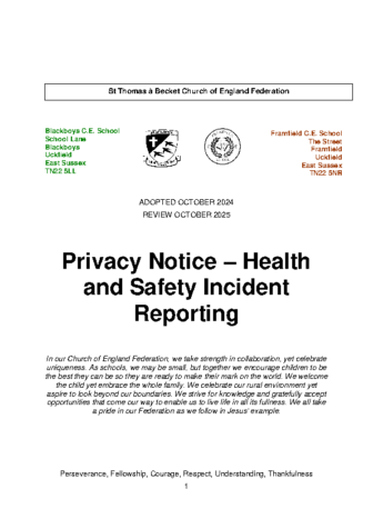 Privacy Notice – Health and Safety Incident Reporting