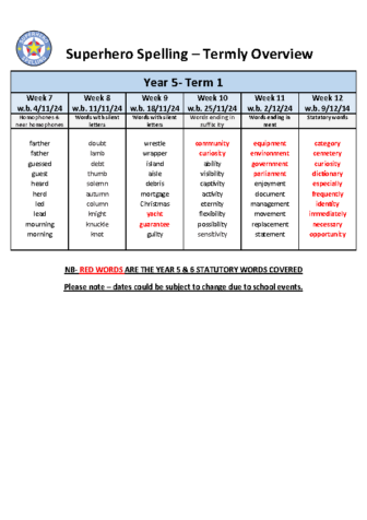 Year 5 Spellings Term 2