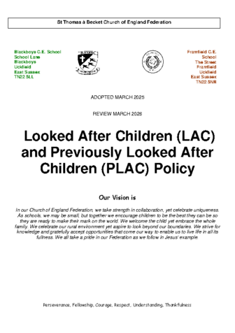 Looked After Children (LAC) and Previously Looked After Children (PLAC) Policy